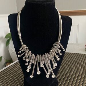 Traci Lynn Silver-Tone Coil Necklace with Clear Crystal Drops